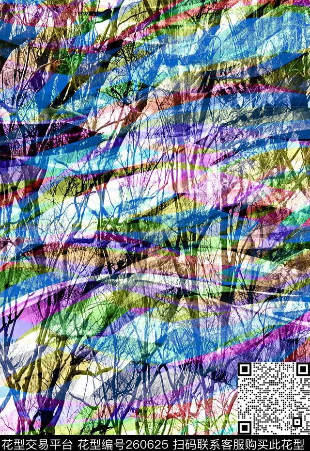 抽象树木炫彩数码印花华亿平台下载（图片编号: 260625） - 瓦栏（Walan）