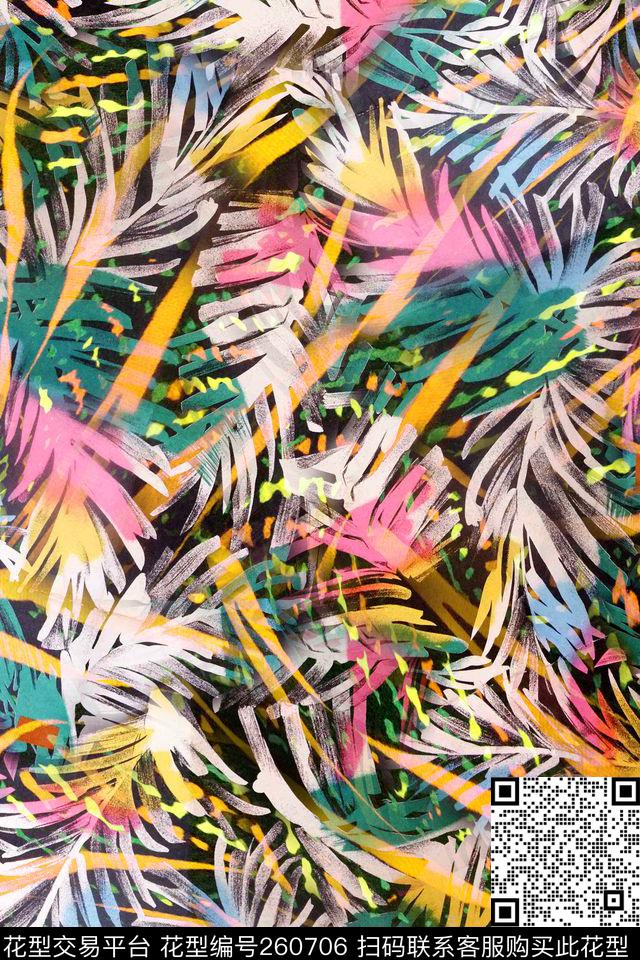 热带风情树叶植物抽象数码印花华亿平台下载（图片编号: 260706） - 瓦栏（Walan）