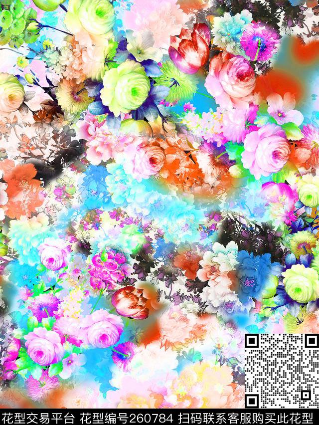 花卉水墨多彩数码印花华亿平台下载（图片编号: 260784） - 瓦栏（Walan）