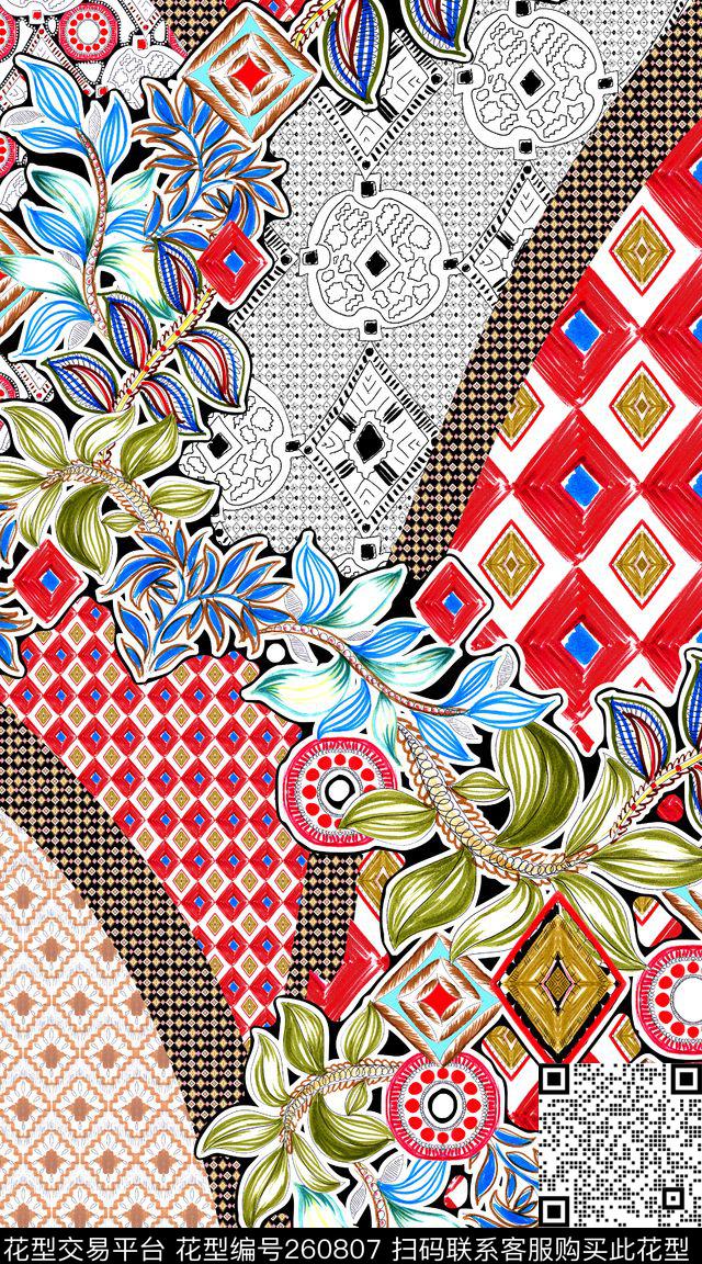 定位几何花卉传统印花华亿平台下载（图片编号: 260807） - 瓦栏（Walan）