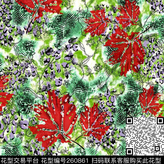 枫叶肌理斑驳数码印花华亿平台下载（图片编号: 260861） - 瓦栏（Walan）