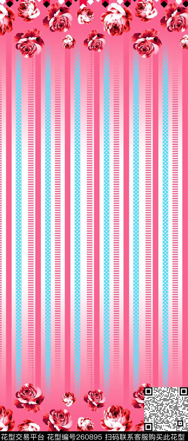 花卉条纹传统印花华亿平台下载（图片编号: 260895） - 瓦栏（Walan）