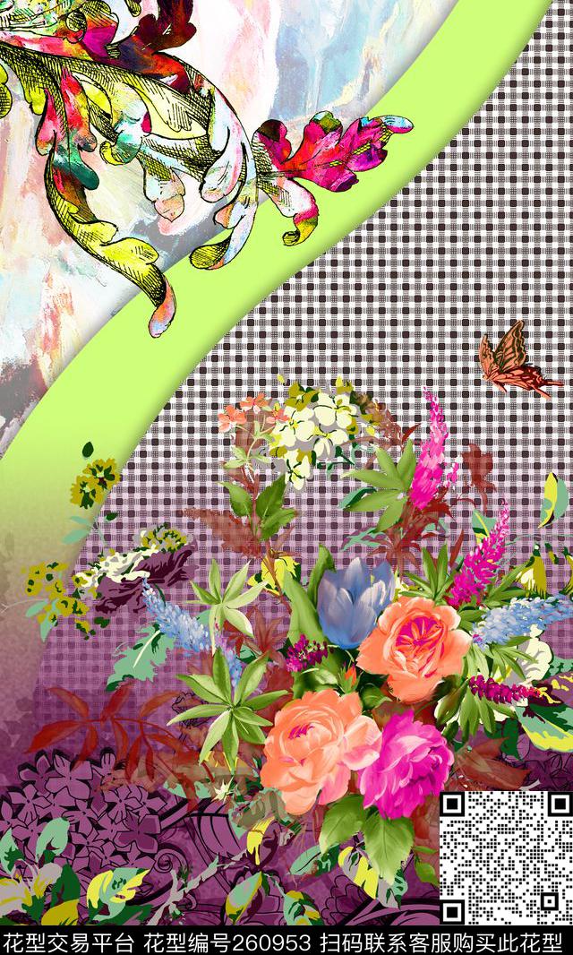 花卉定位古典数码印花华亿平台下载（图片编号: 260953） - 瓦栏（Walan）