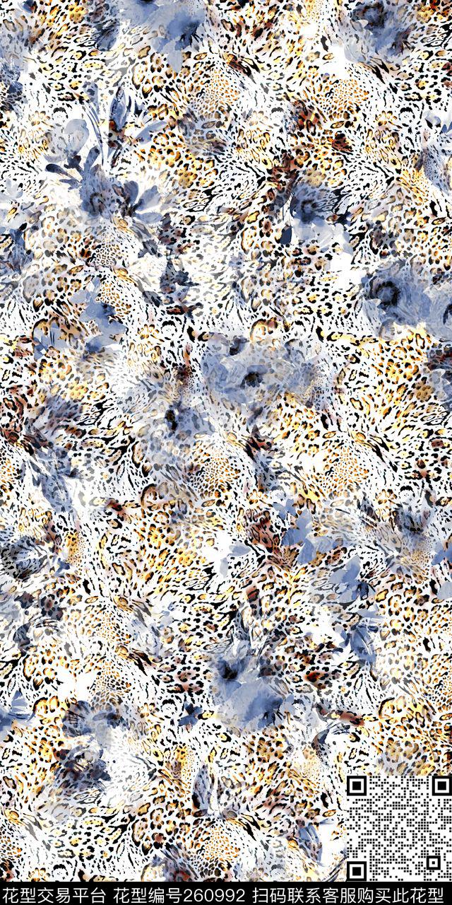 花卉豹纹水墨数码印花华亿平台下载（图片编号: 260992） - 瓦栏（Walan）