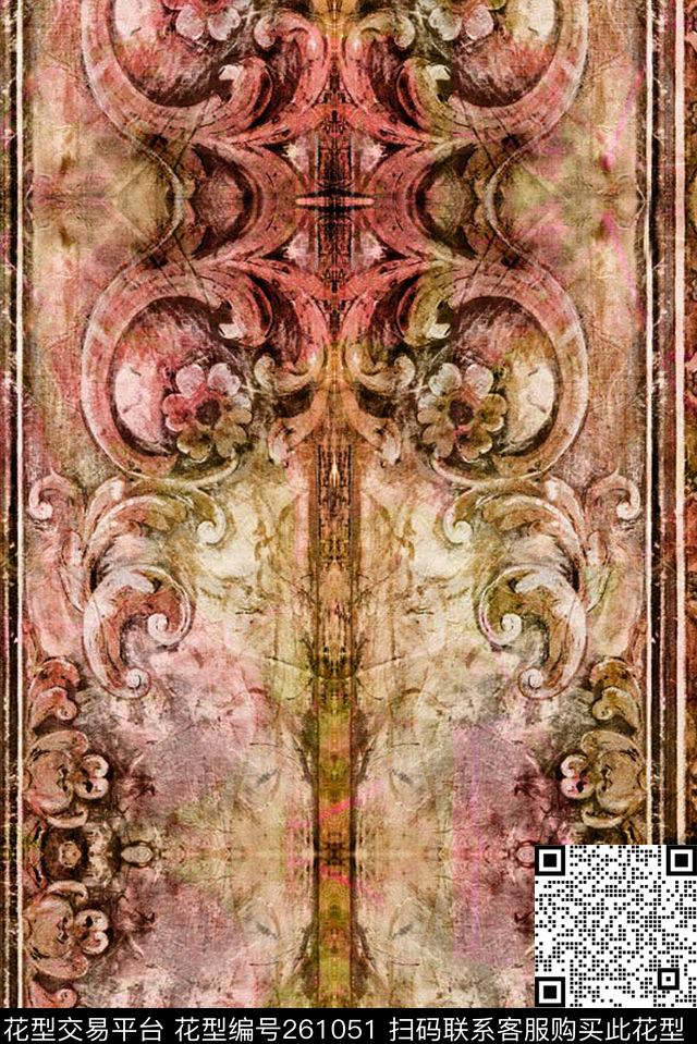 花卉宫廷复古数码印花华亿平台下载（图片编号: 261051） - 瓦栏（Walan）