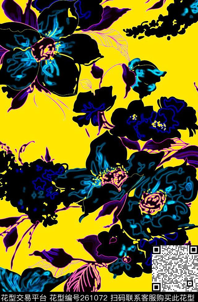 花卉对比古典数码印花华亿平台下载（图片编号: 261072） - 瓦栏（Walan）