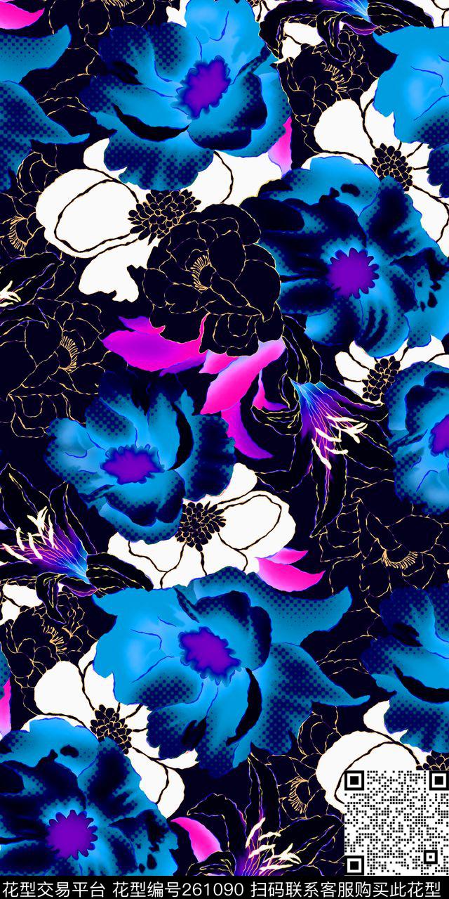 花卉明艳网点数码印花华亿平台下载（图片编号: 261090） - 瓦栏（Walan）