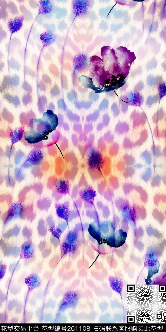 花卉炫彩淡雅数码印花华亿平台下载（图片编号: 261108） - 瓦栏（Walan）