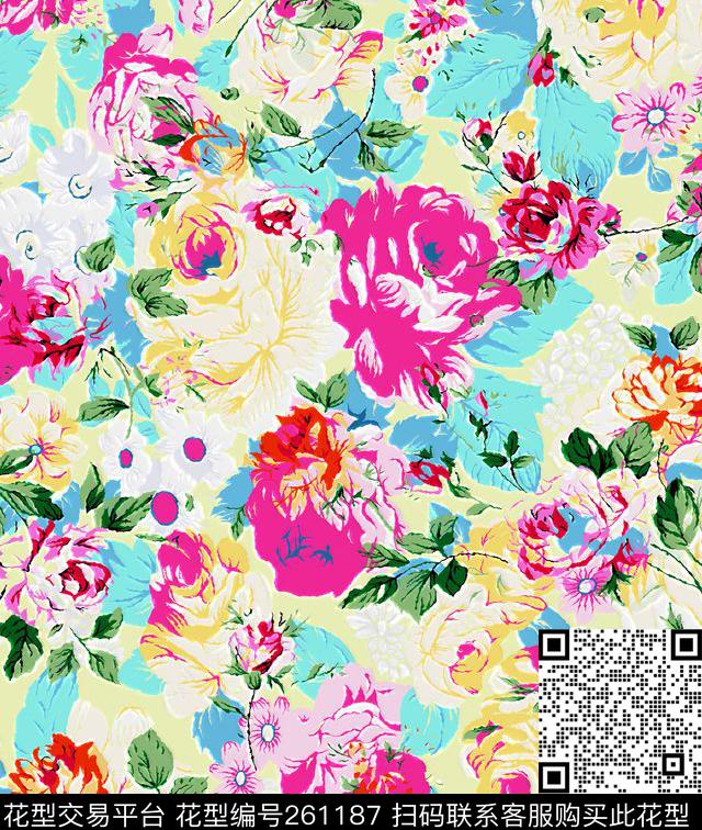 花卉淡雅明丽传统印花华亿平台下载（图片编号: 261187） - 瓦栏（Walan）