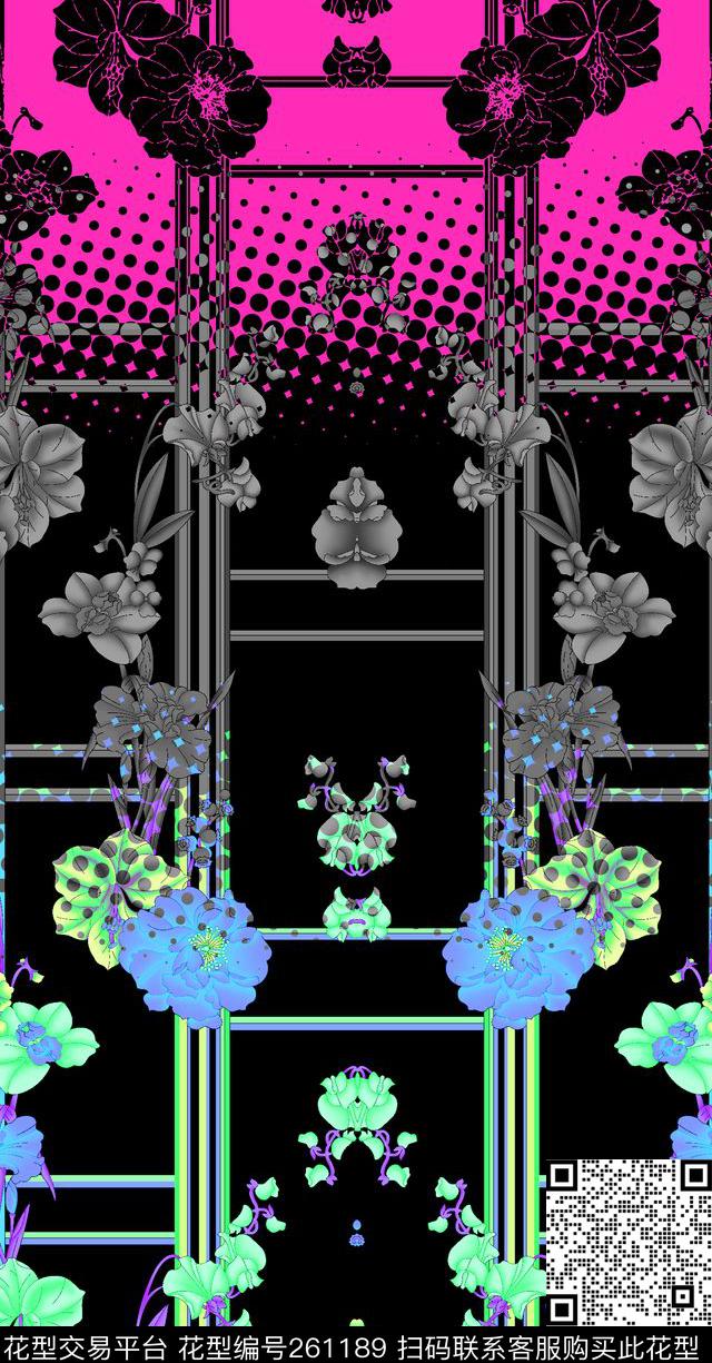 花卉定位几何数码印花华亿平台下载（图片编号: 261189） - 瓦栏（Walan）