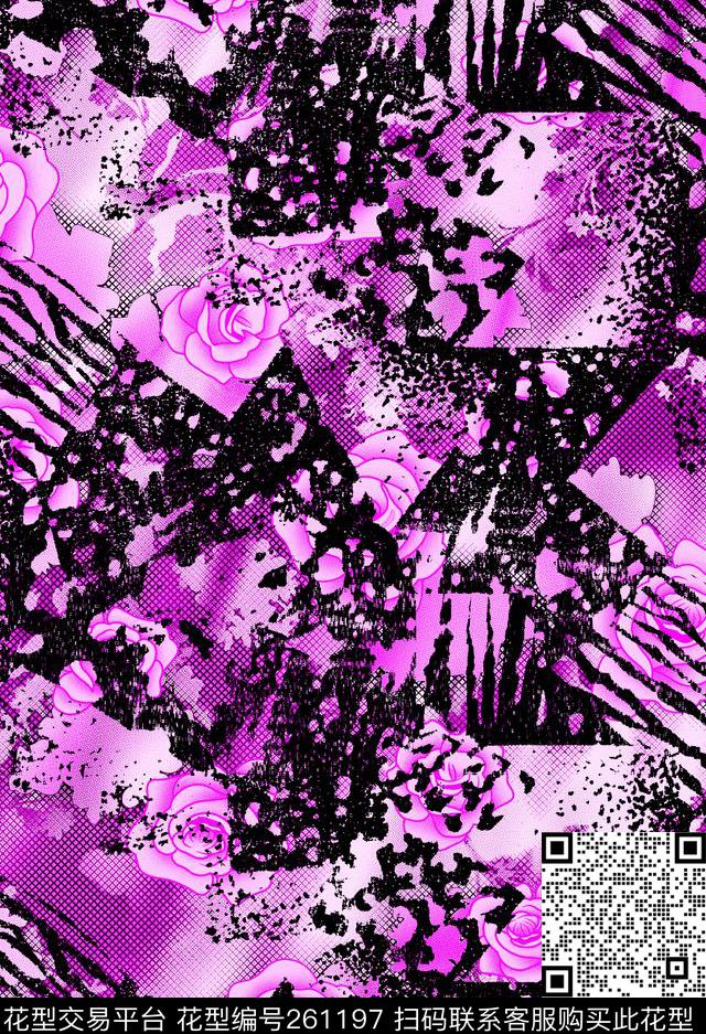 玫瑰豹纹浪漫传统印花华亿平台下载（图片编号: 261197） - 瓦栏（Walan）