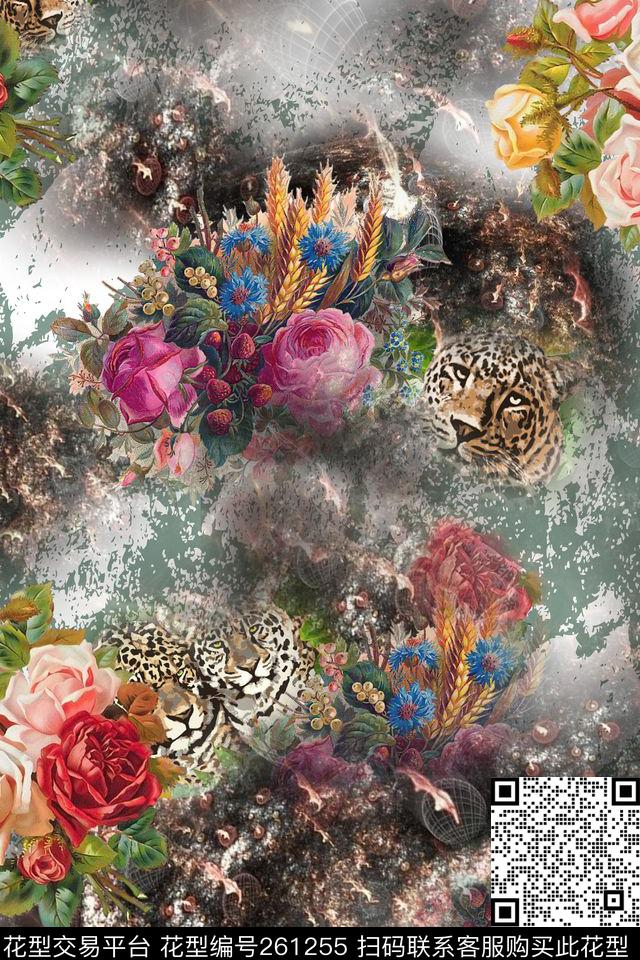 花卉虎头富贵数码印花华亿平台下载（图片编号: 261255） - 瓦栏（Walan）