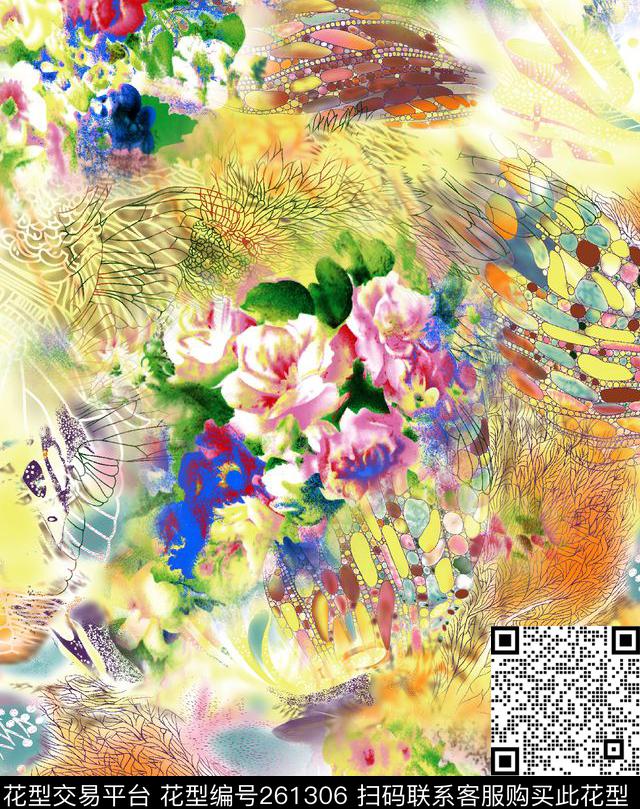 花卉动物淡雅数码印花华亿平台下载（图片编号: 261306） - 瓦栏（Walan）