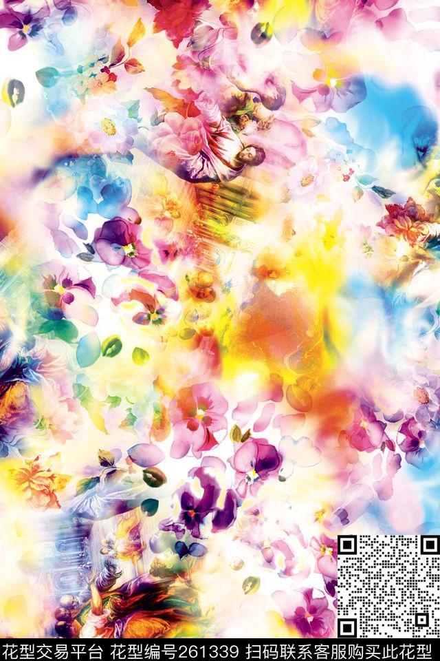 花卉油画层次数码印花华亿平台下载（图片编号: 261339） - 瓦栏（Walan）