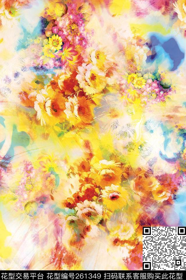 花卉立体层次数码印花华亿平台下载（图片编号: 261349） - 瓦栏（Walan）