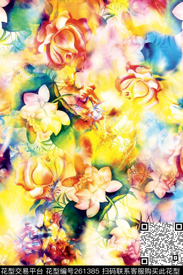花卉阳光灿烂明亮爆款散花数码印花华亿平台下载（图片编号: 261385） - 瓦栏（Walan）