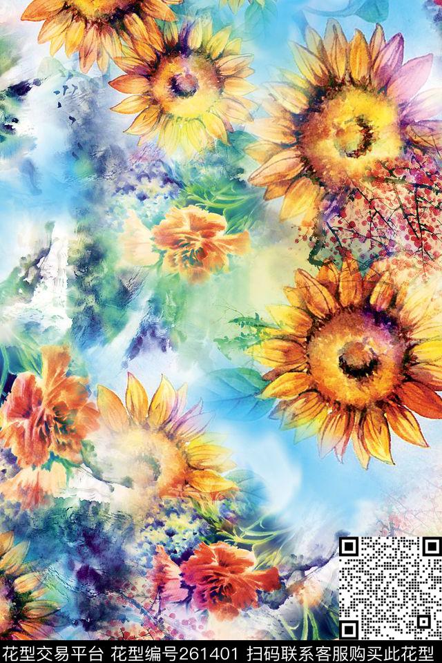 花卉淡雅靓丽数码印花华亿平台下载（图片编号: 261401） - 瓦栏（Walan）