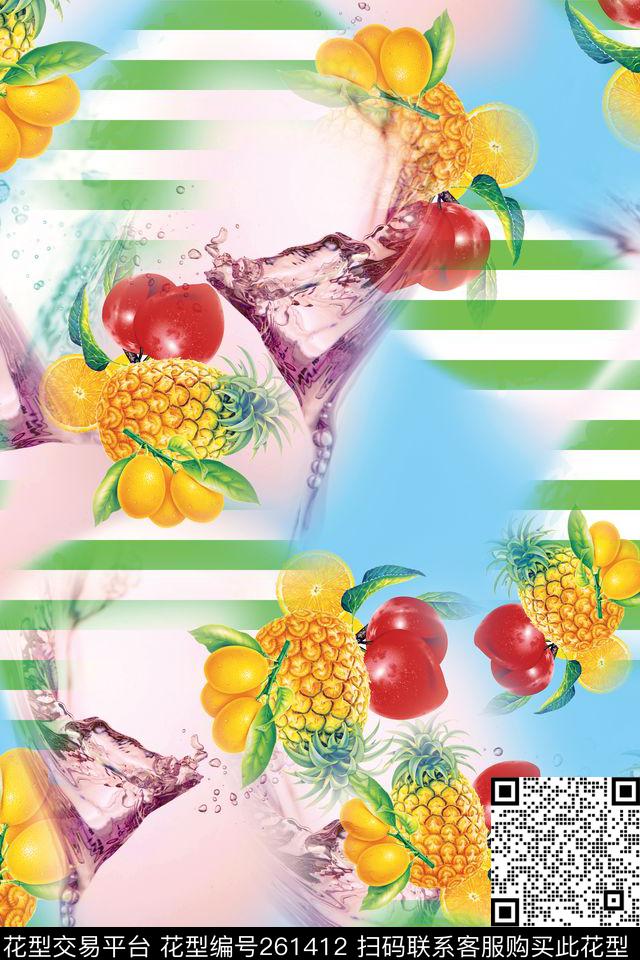 水果横条纹明丽数码印花华亿平台下载（图片编号: 261412） - 瓦栏（Walan）