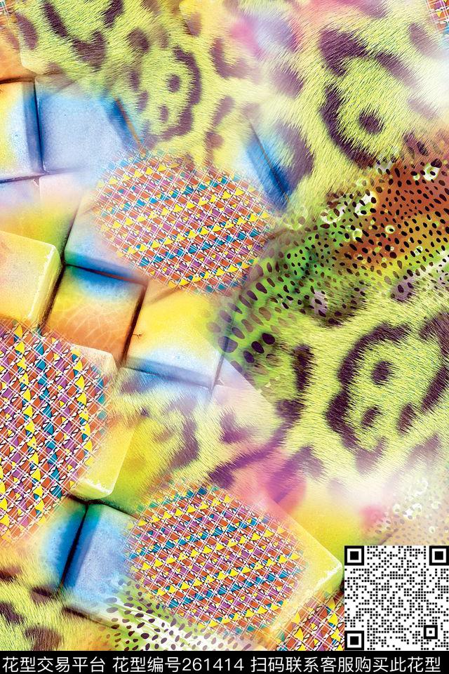 动物纹条纹拼接数码印花华亿平台下载（图片编号: 261414） - 瓦栏（Walan）