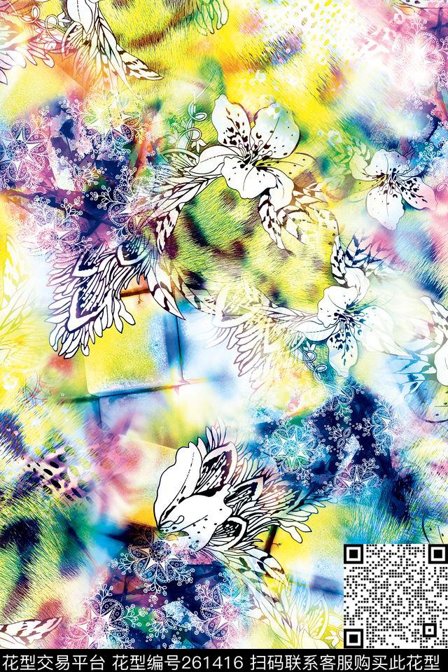 花卉数码淡雅数码印花华亿平台下载（图片编号: 261416） - 瓦栏（Walan）