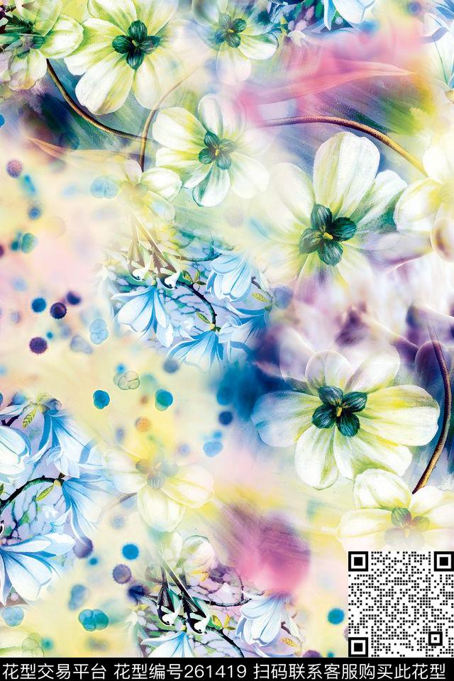 花卉数码淡雅数码印花华亿平台下载（图片编号: 261419） - 瓦栏（Walan）