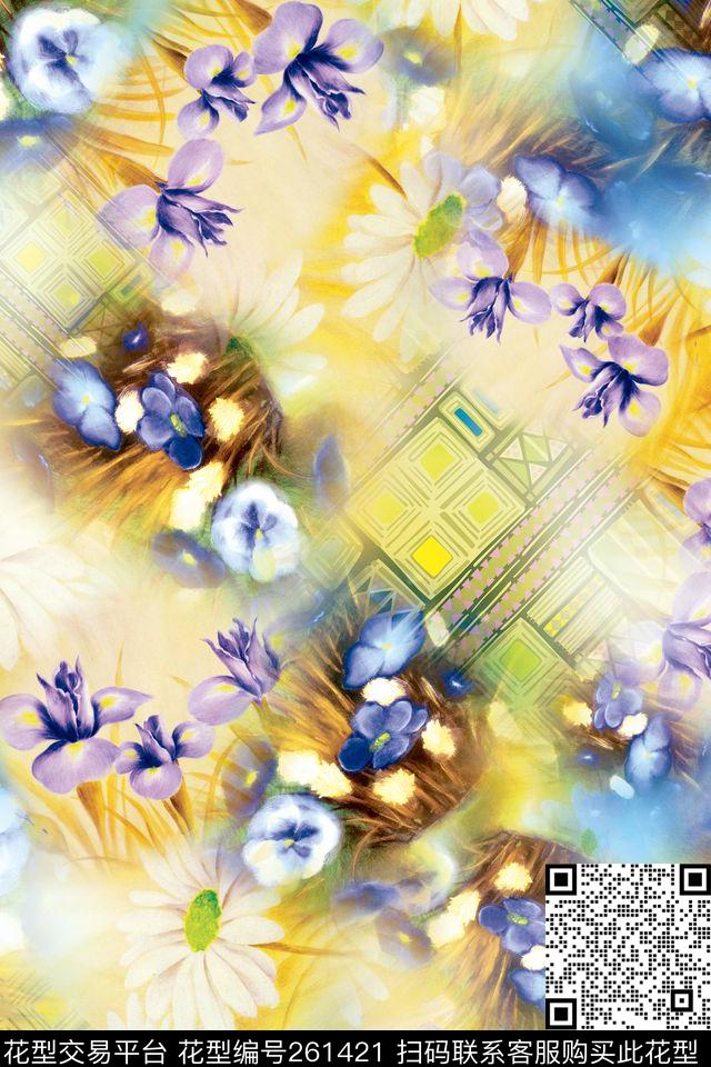 花卉明丽淡雅数码印花华亿平台下载（图片编号: 261421） - 瓦栏（Walan）