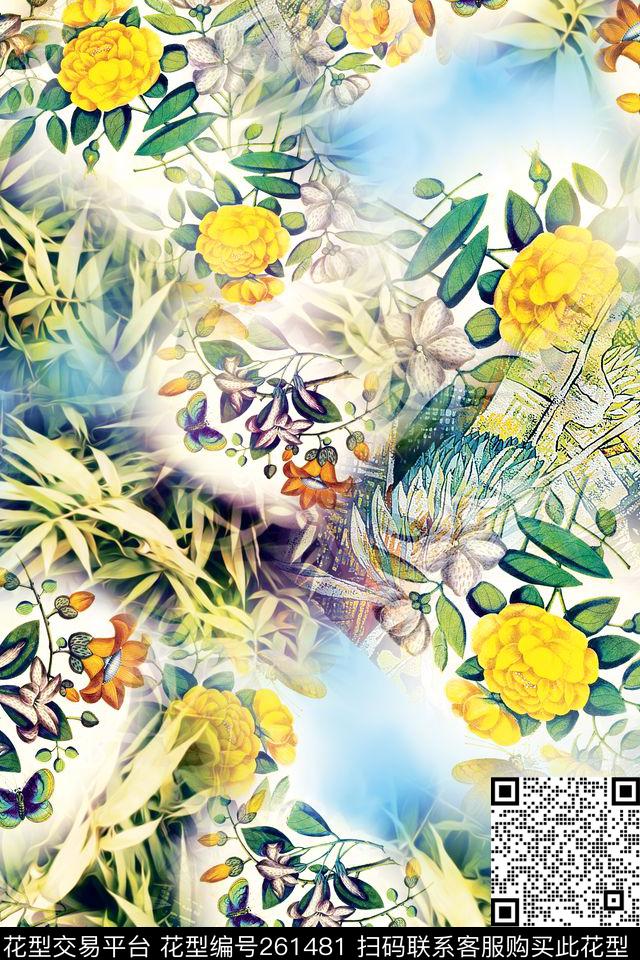 花卉淡雅绚丽数码印花华亿平台下载（图片编号: 261481） - 瓦栏（Walan）