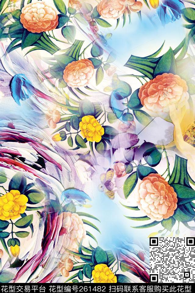 花卉淡雅绚丽数码印花华亿平台下载（图片编号: 261482） - 瓦栏（Walan）