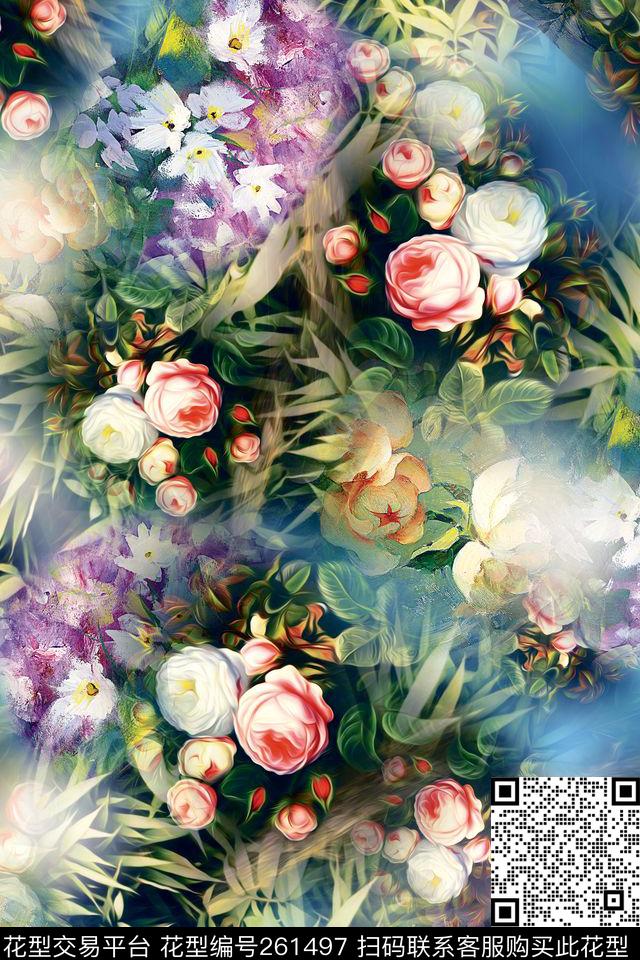 花卉雅致淡雅数码印花华亿平台下载（图片编号: 261497） - 瓦栏（Walan）