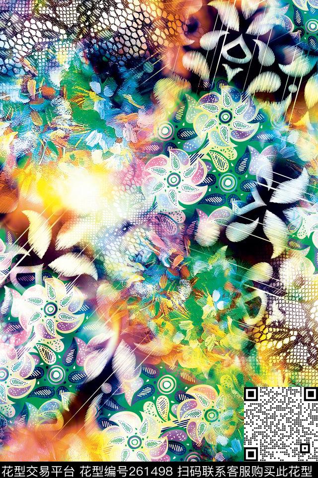 花卉明丽炫彩数码印花华亿平台下载（图片编号: 261498） - 瓦栏（Walan）