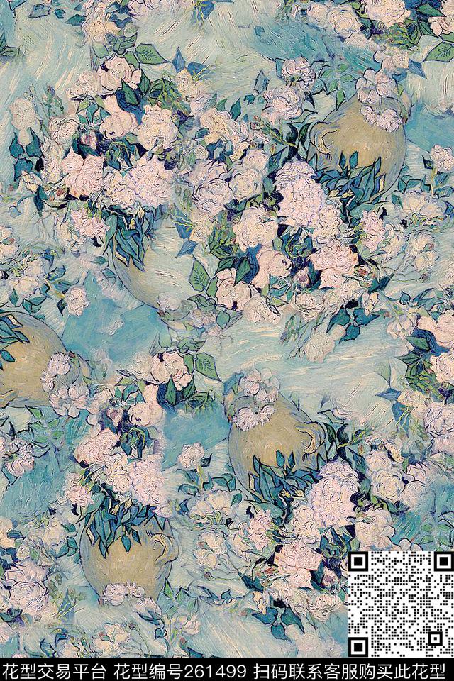 花卉淡雅文艺数码印花华亿平台下载（图片编号: 261499） - 瓦栏（Walan）