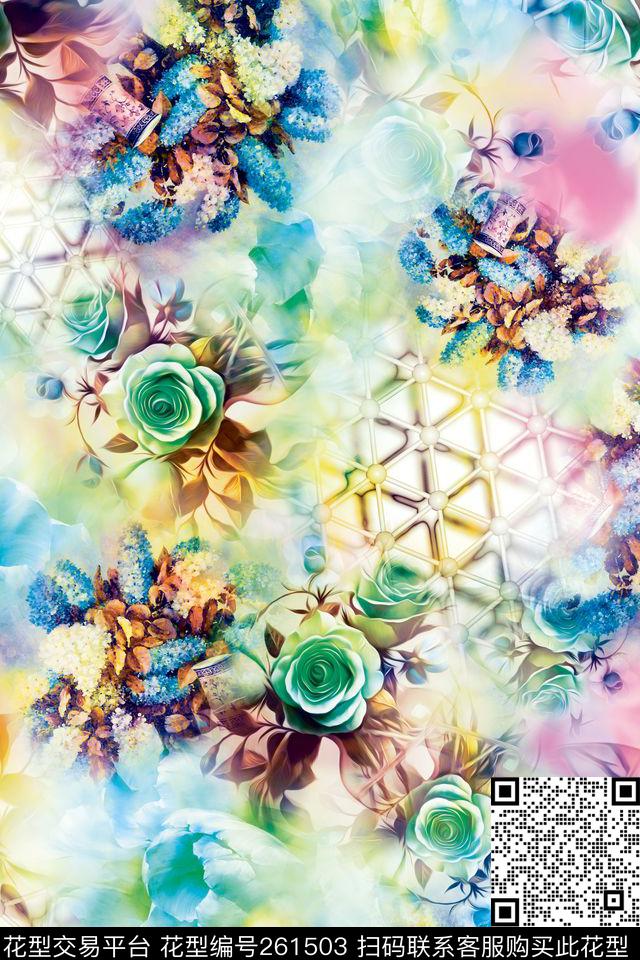 花卉淡雅明丽数码印花华亿平台下载（图片编号: 261503） - 瓦栏（Walan）
