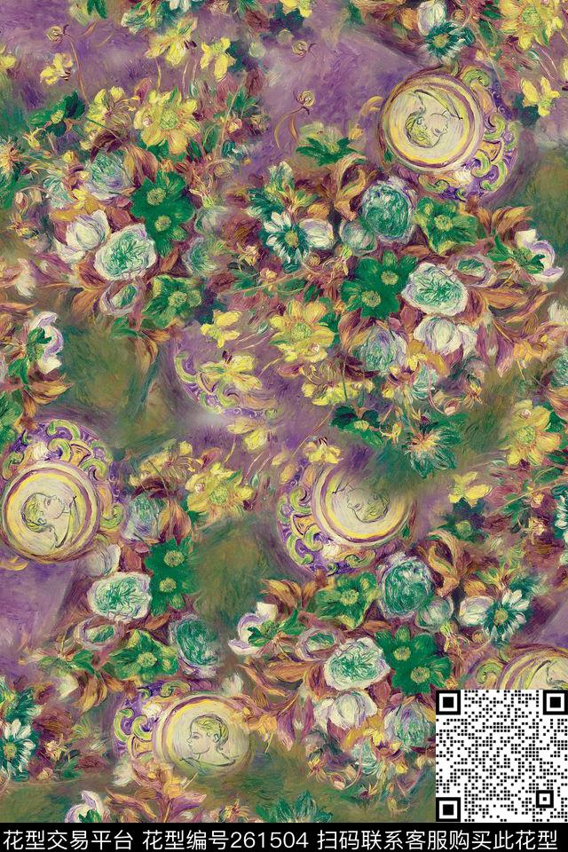花卉复古典雅数码印花华亿平台下载（图片编号: 261504） - 瓦栏（Walan）