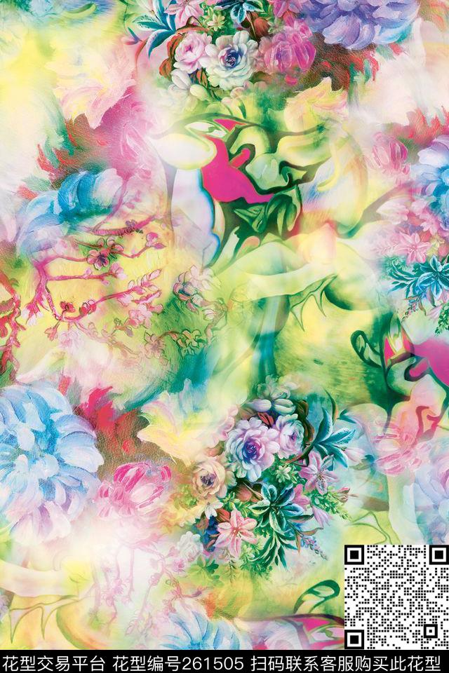 花卉淡雅炫彩数码印花华亿平台下载（图片编号: 261505） - 瓦栏（Walan）