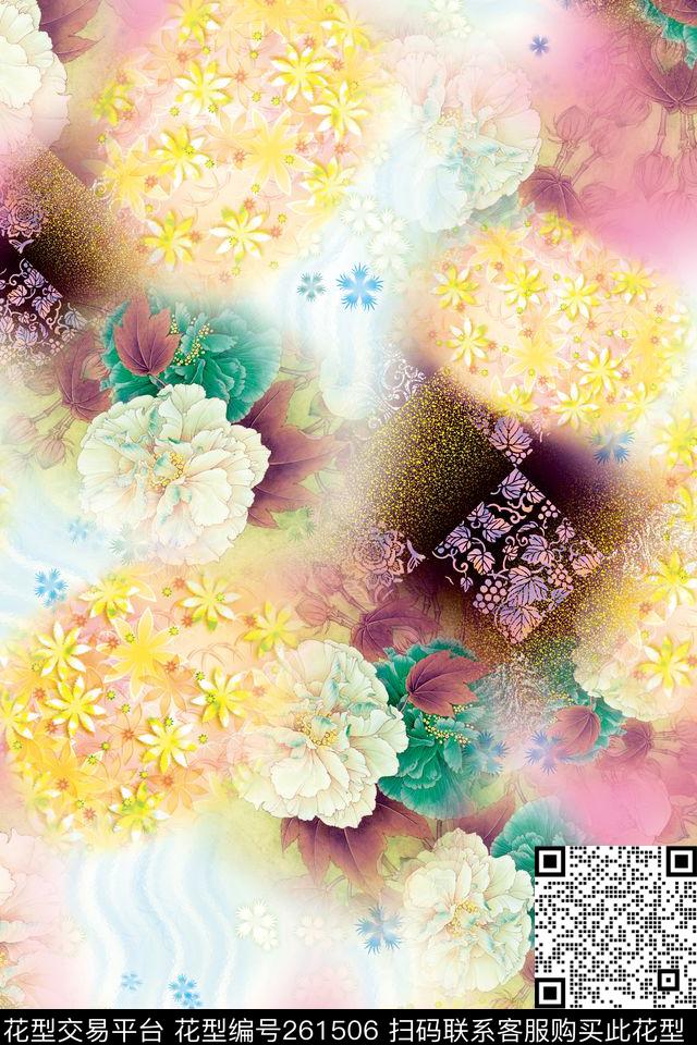 花卉幻彩明丽数码印花华亿平台下载（图片编号: 261506） - 瓦栏（Walan）