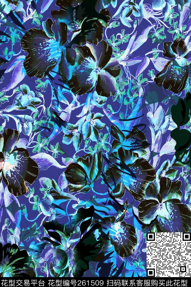 暗黑花卉神秘花卉休闲数码印花华亿平台下载（图片编号: 261509） - 瓦栏（Walan）