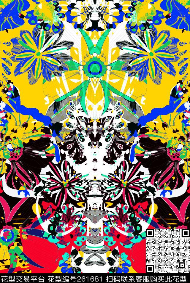 花卉定位对称传统印花华亿平台下载（图片编号: 261681） - 瓦栏（Walan）
