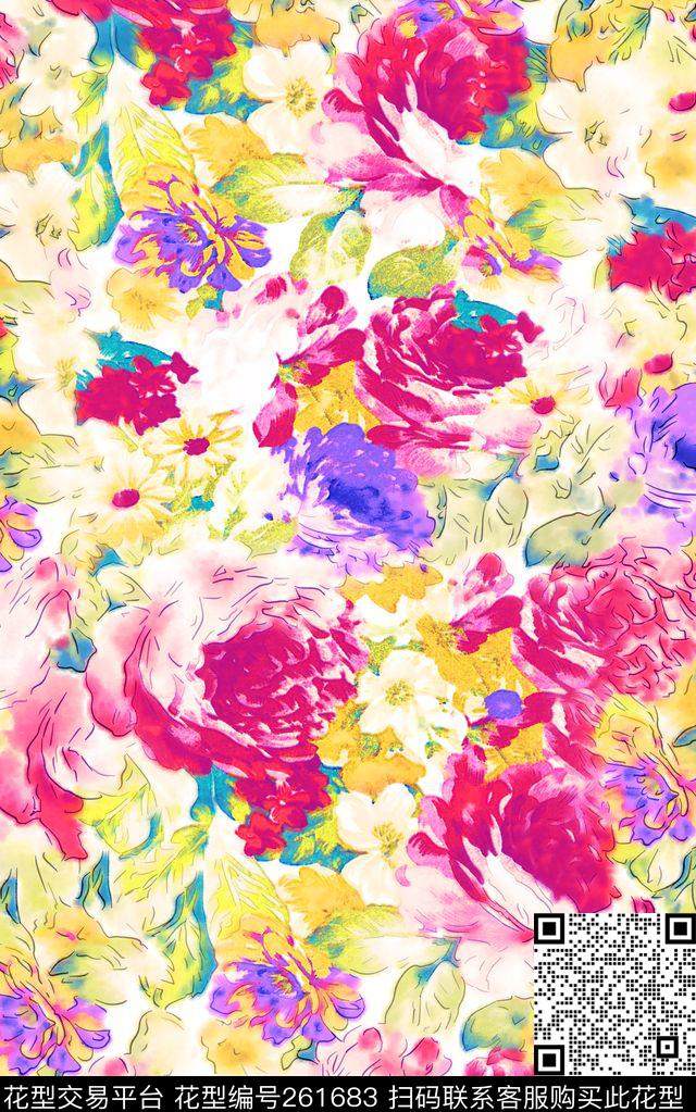 花卉淡雅梦幻传统印花华亿平台下载（图片编号: 261683） - 瓦栏（Walan）
