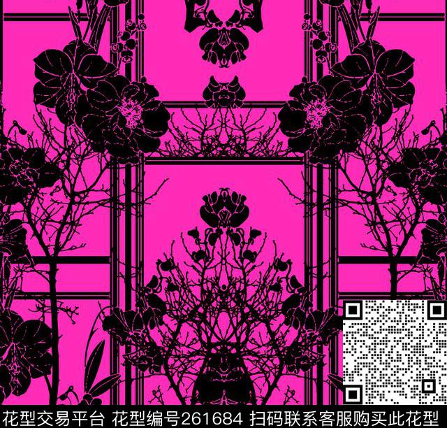 E-花卉几何/Flowers数码印花华亿平台下载（图片编号: 261684） - 瓦栏（Walan）