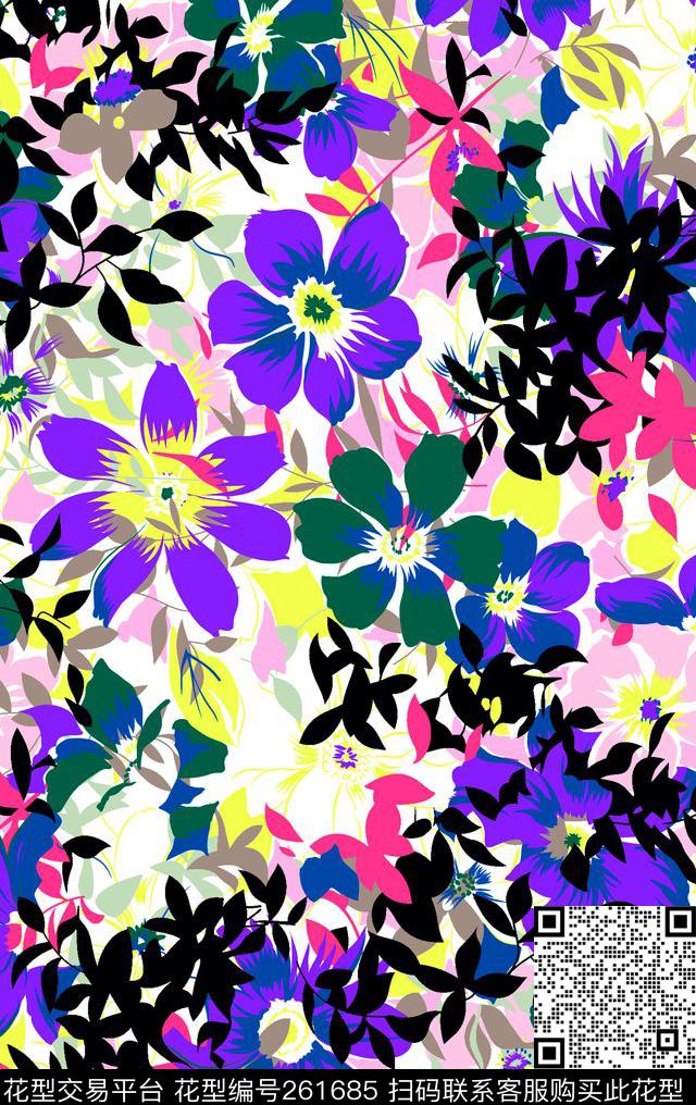 花卉缤纷田园传统印花华亿平台下载（图片编号: 261685） - 瓦栏（Walan）
