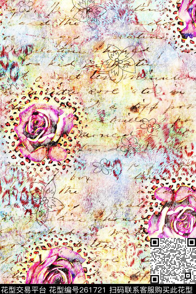玫瑰彩铅字母数码印花华亿平台下载（图片编号: 261721） - 瓦栏（Walan）