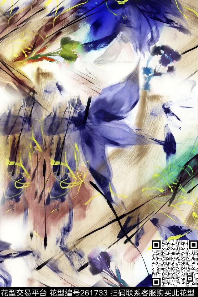 花卉淡雅水彩数码印花华亿平台下载（图片编号: 261733） - 瓦栏（Walan）