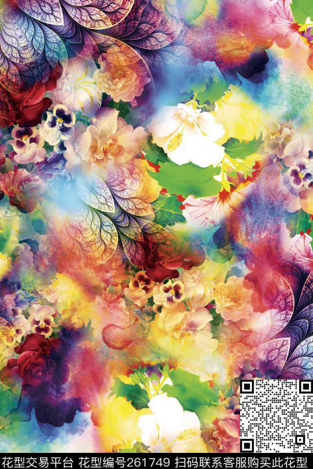 花卉立体层次数码印花华亿平台下载（图片编号: 261749） - 瓦栏（Walan）
