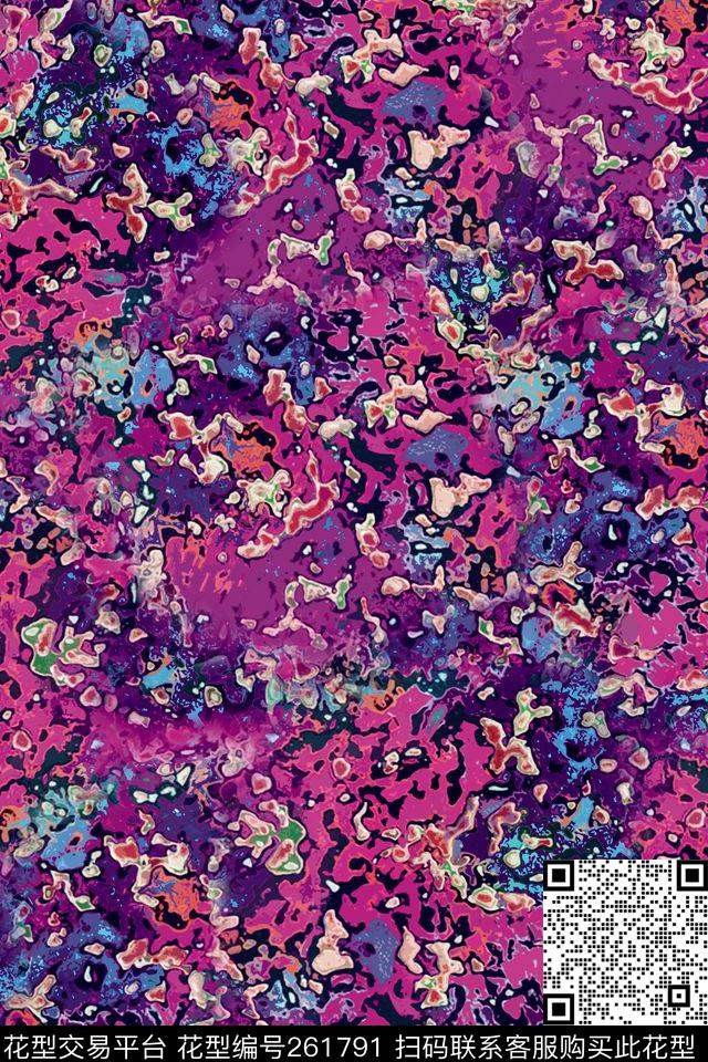 花卉抽象多彩数码印花华亿平台下载（图片编号: 261791） - 瓦栏（Walan）
