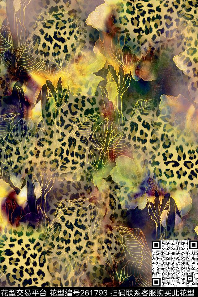 豹纹花卉抽象数码印花华亿平台下载（图片编号: 261793） - 瓦栏（Walan）