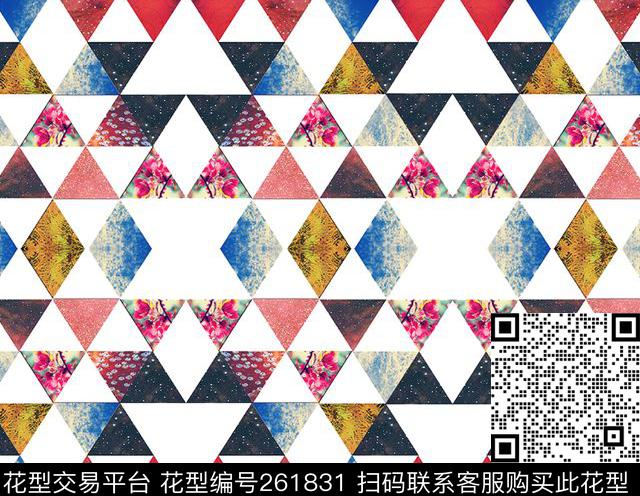 花卉几何三角数码印花华亿平台下载（图片编号: 261831） - 瓦栏（Walan）