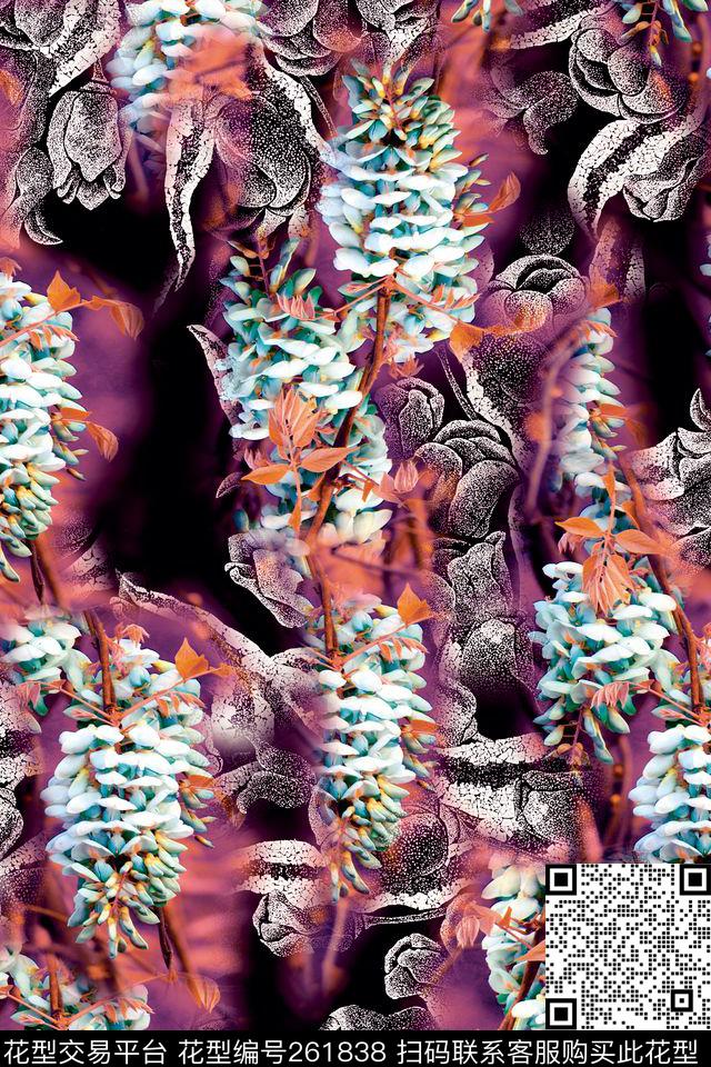 纹理迷幻爆款散花数码印花华亿平台下载（图片编号: 261838） - 瓦栏（Walan）