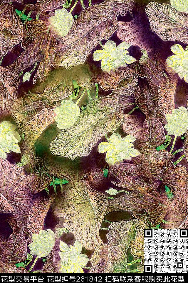 花卉叶子纹理数码印花华亿平台下载（图片编号: 261842） - 瓦栏（Walan）