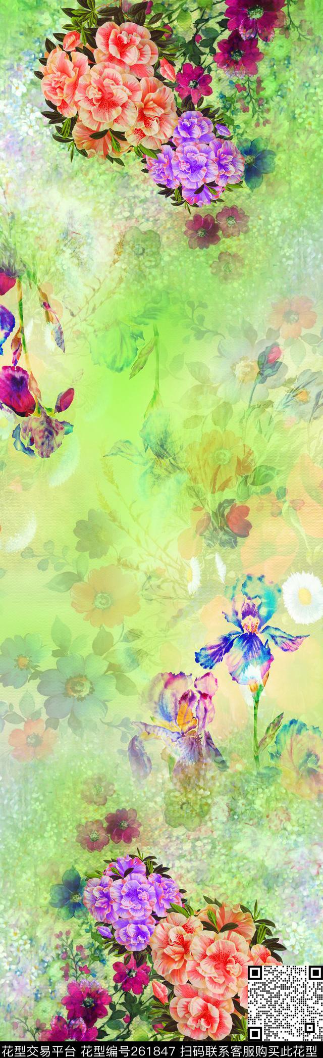 花卉定位清新数码印花华亿平台下载（图片编号: 261847） - 瓦栏（Walan）
