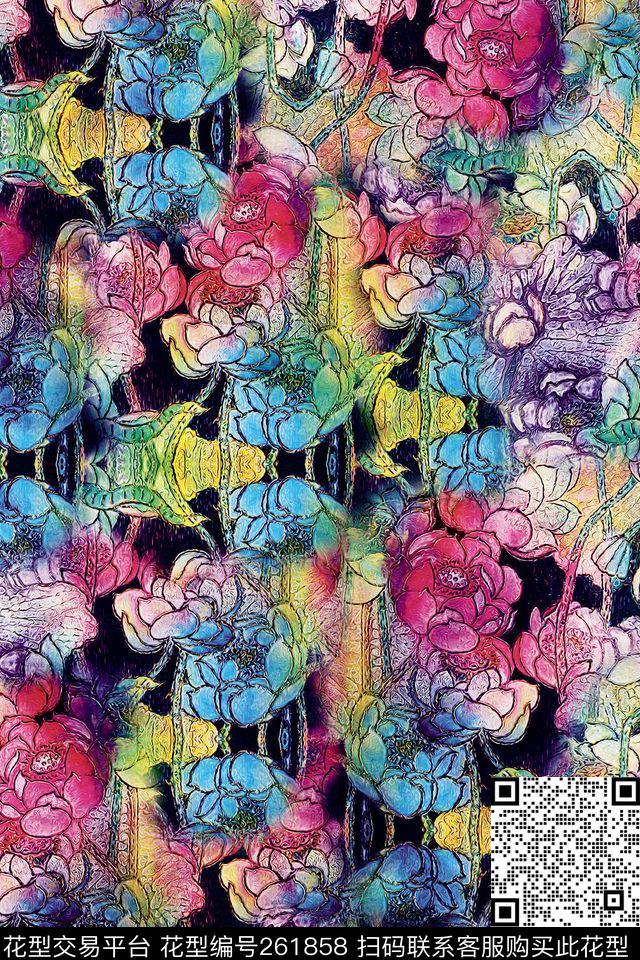 花卉满地爆款散花数码印花华亿平台下载（图片编号: 261858） - 瓦栏（Walan）